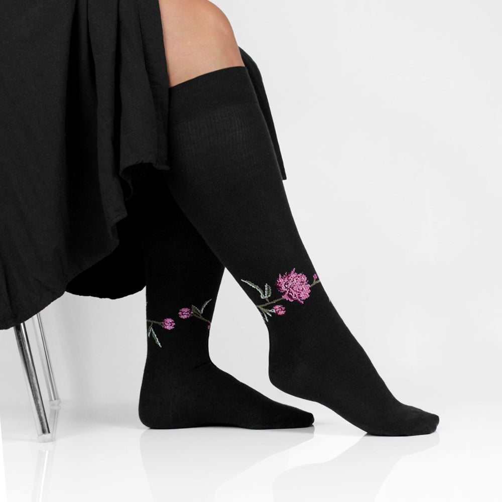 Minfot Wide Compression Socks Bamboo Peony Black 1-Pack
