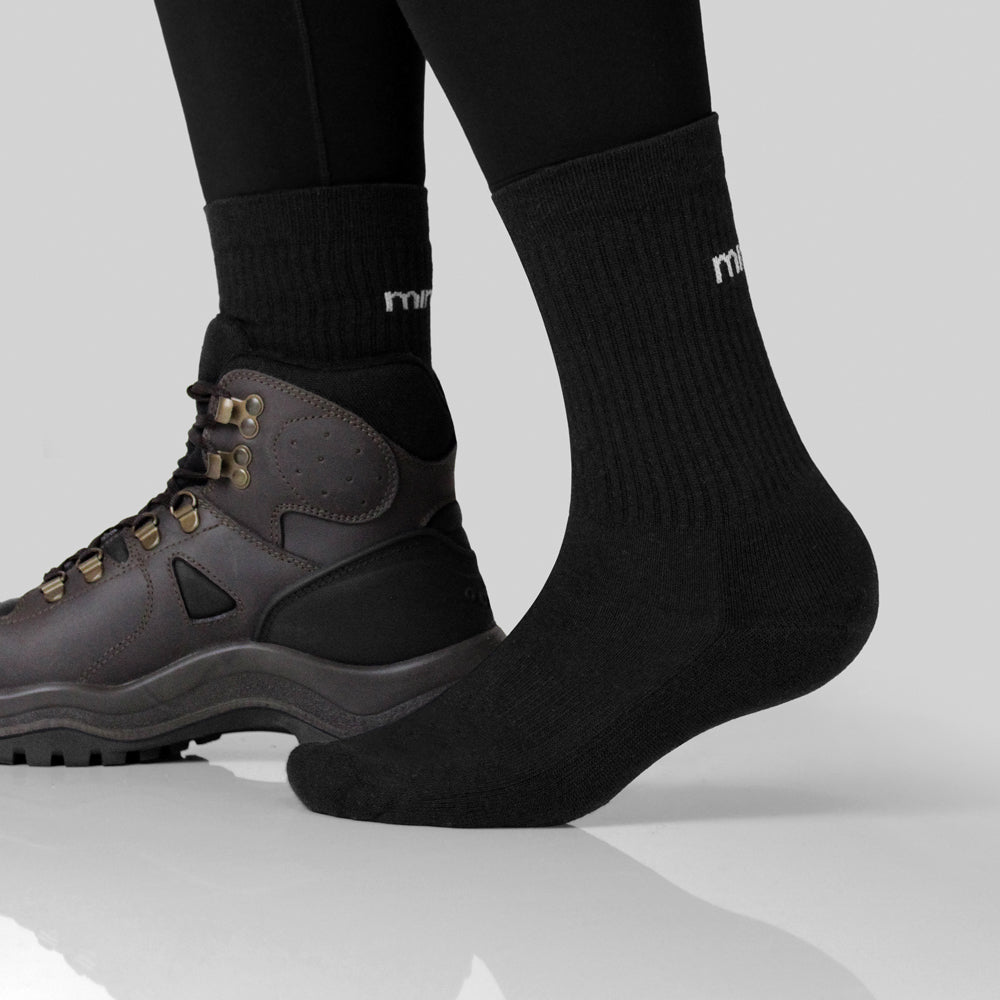 Minfot Hiking Socks Bamboo Merino Wool Black 3-Pack