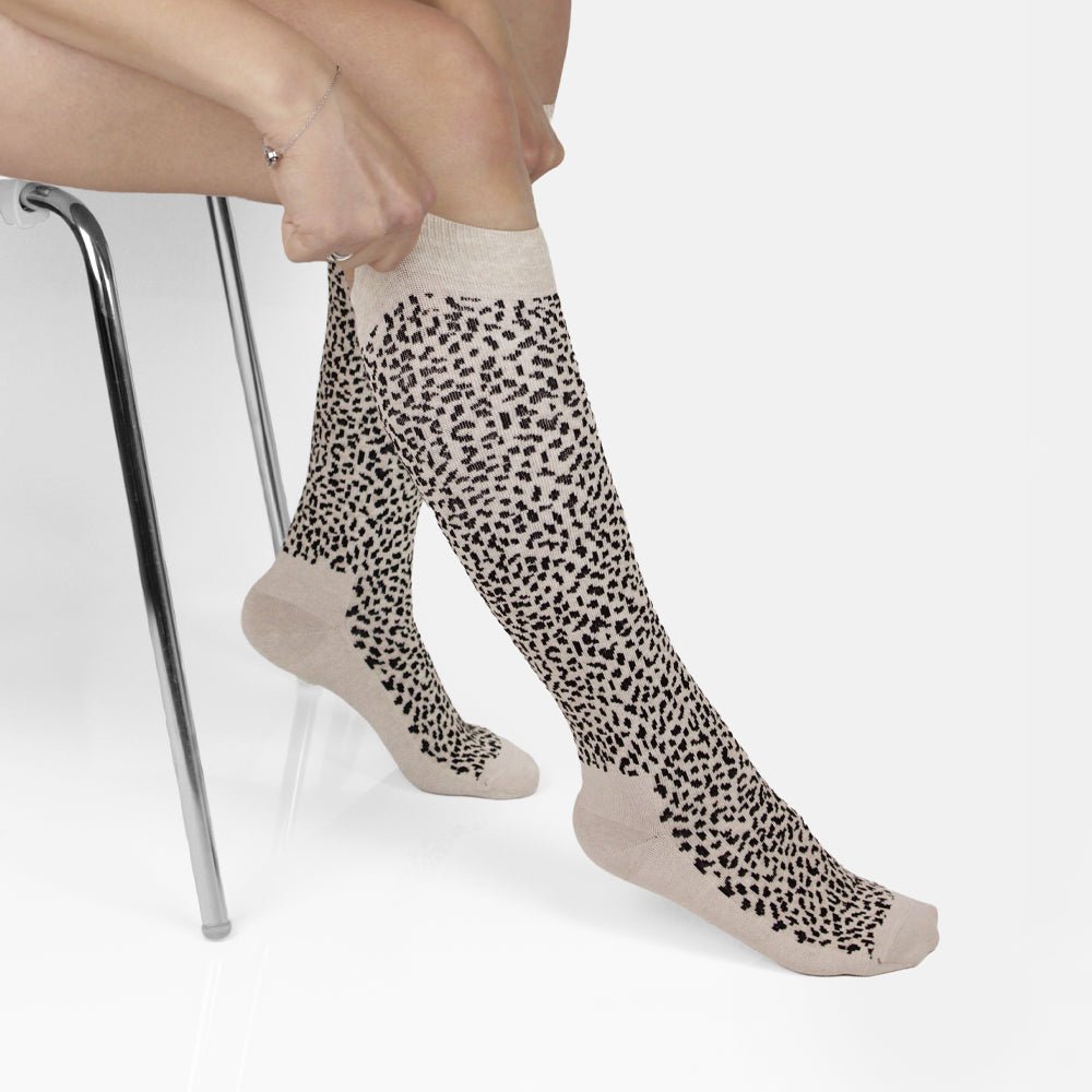Minfot Stödstrumpor Ekologisk Bomull Leopard Beige 1-pack