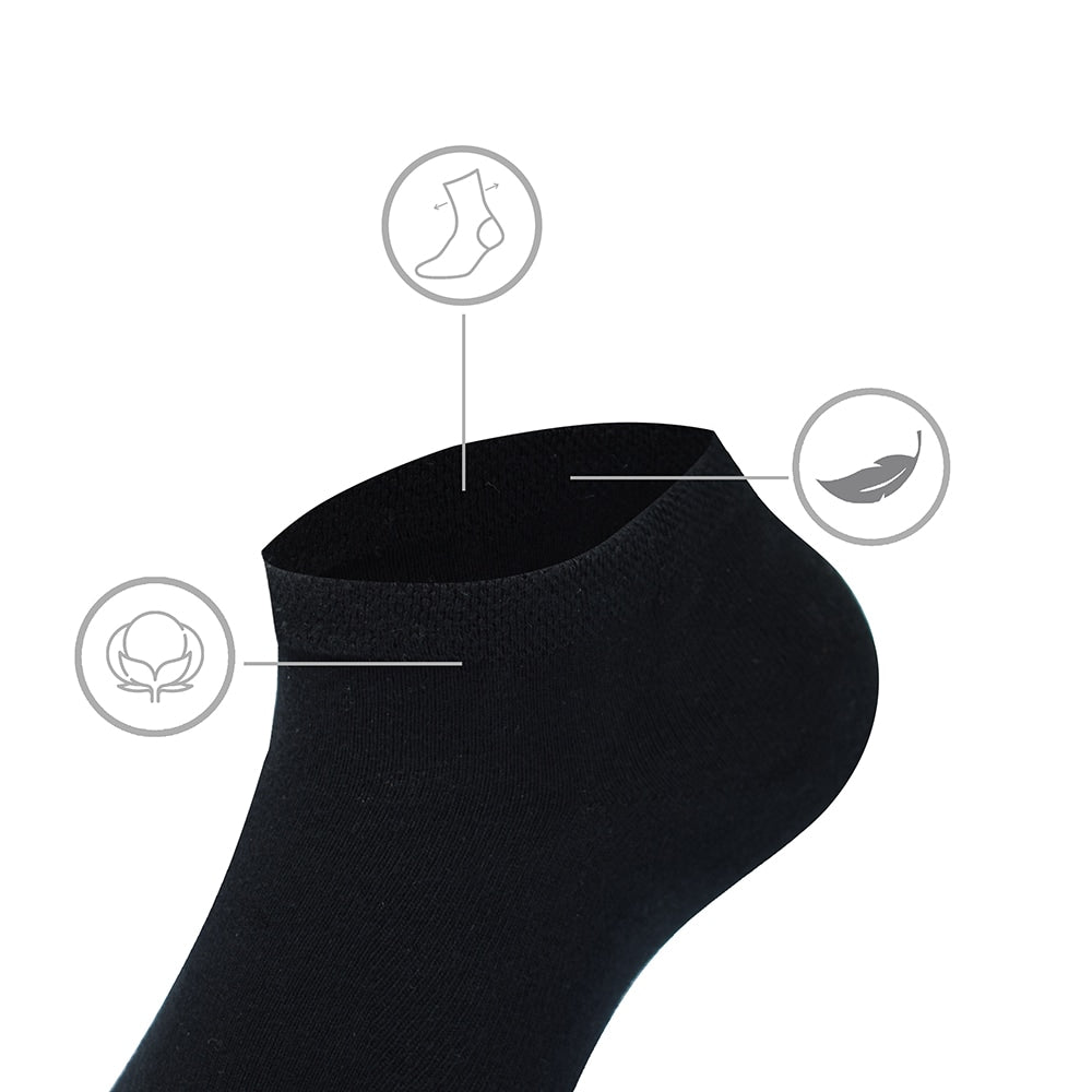 Minfot-Bomullsstrumpor-Sneaker-Sensitive-Svart-5-pack