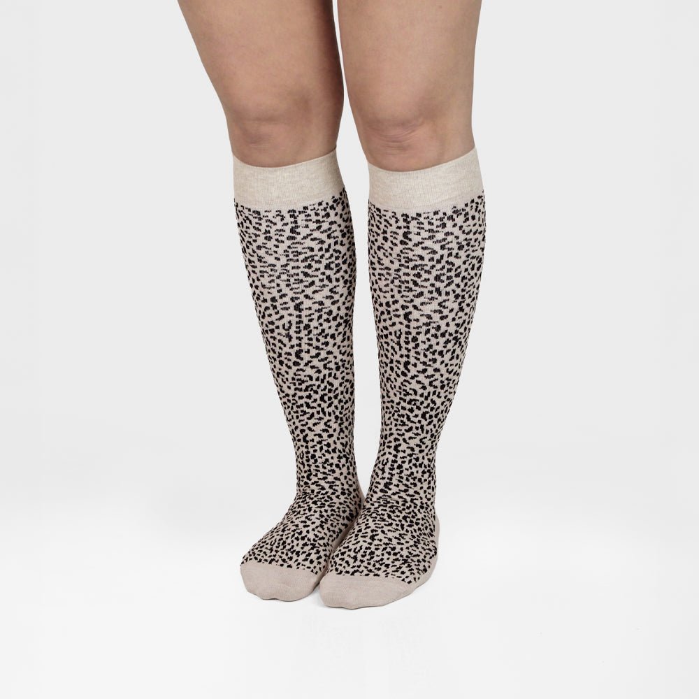 Minfot Stödstrumpor Ekologisk Bomull Leopard Beige 1-pack