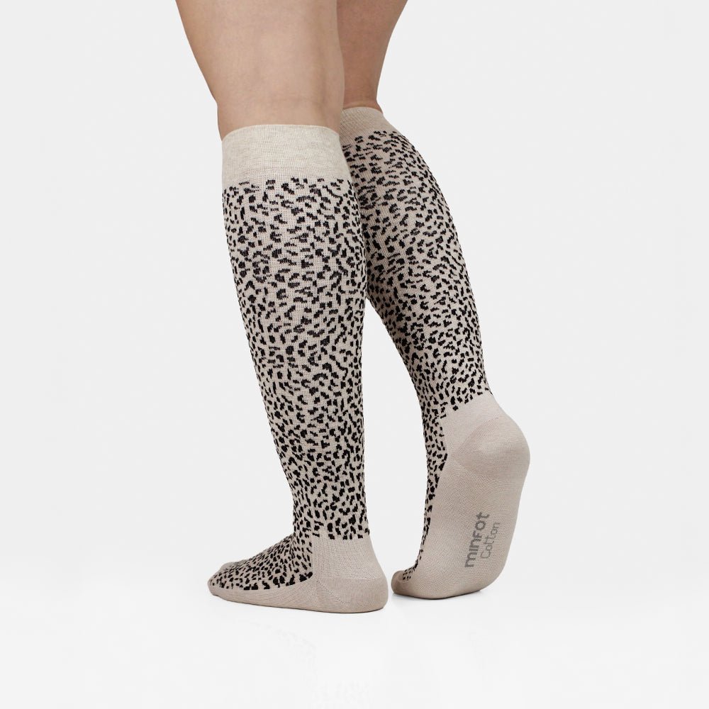 Minfot Stödstrumpor Ekologisk Bomull Leopard Beige 1-pack