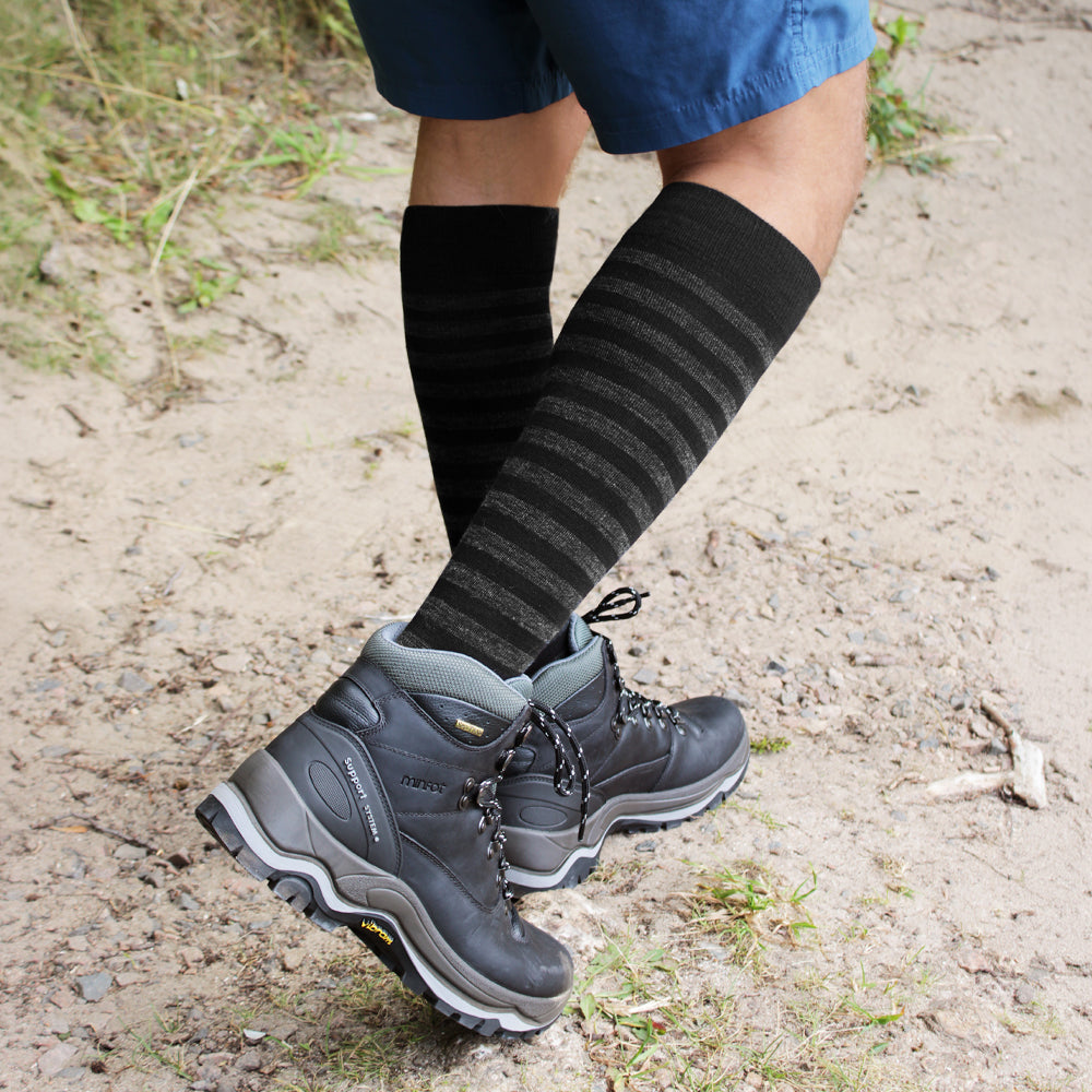 Minfot Compression Socks Merino Wool Striped Grey Navy 1-Pack