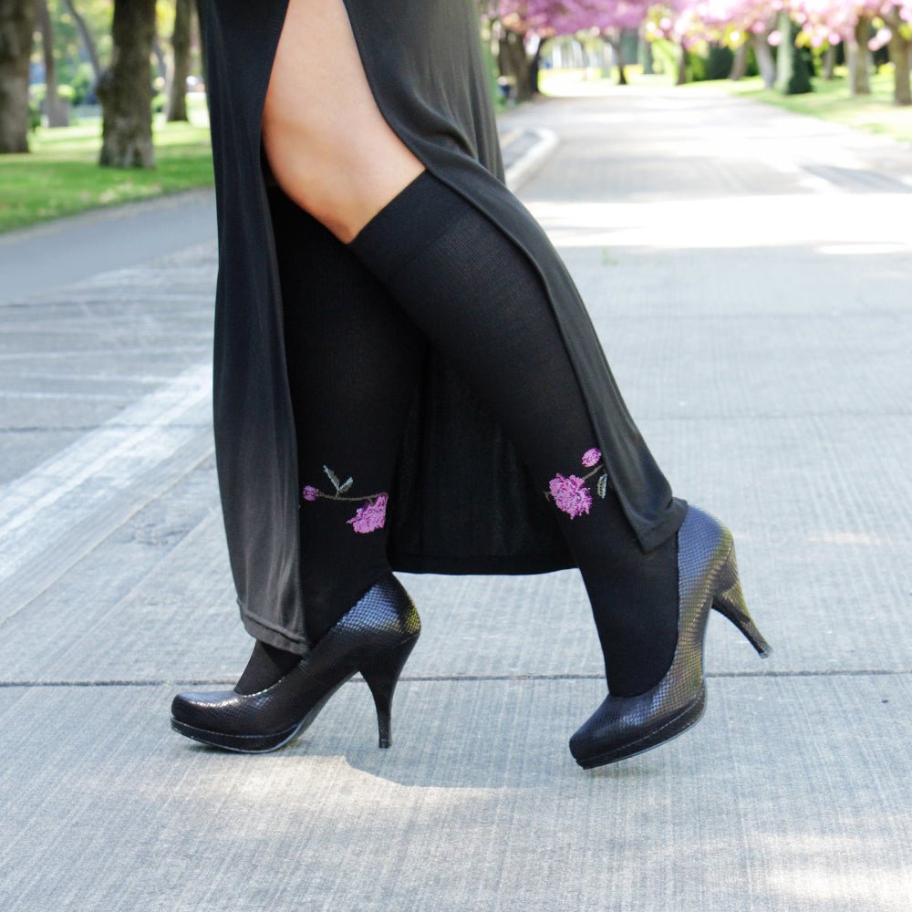 Minfot Wide Compression Socks Bamboo Peony Black 1-Pack