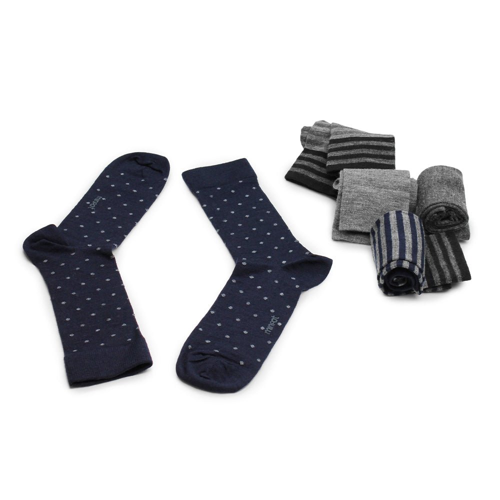 Minfot Merino Wool Socks Striped Navy Mix 5-Pack