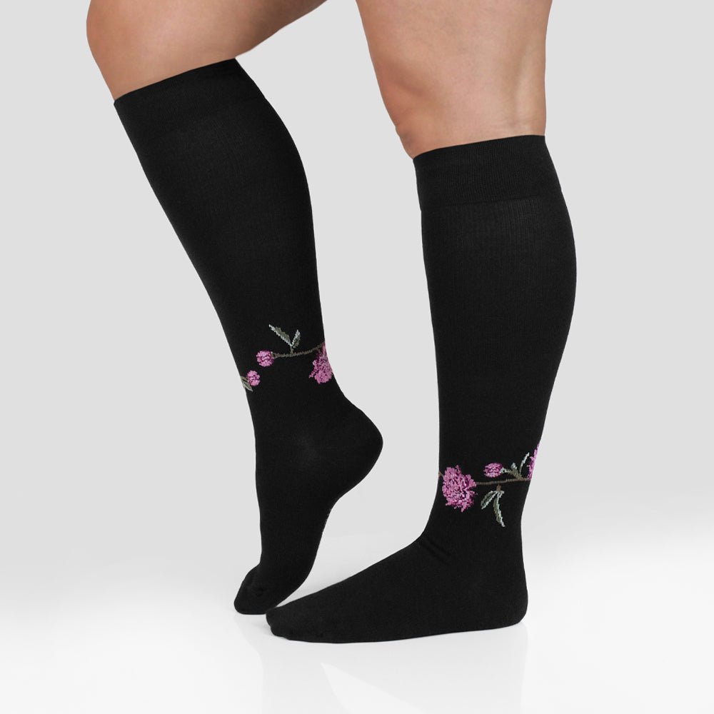 Minfot Wide Compression Socks Bamboo Peony Black 1-Pack