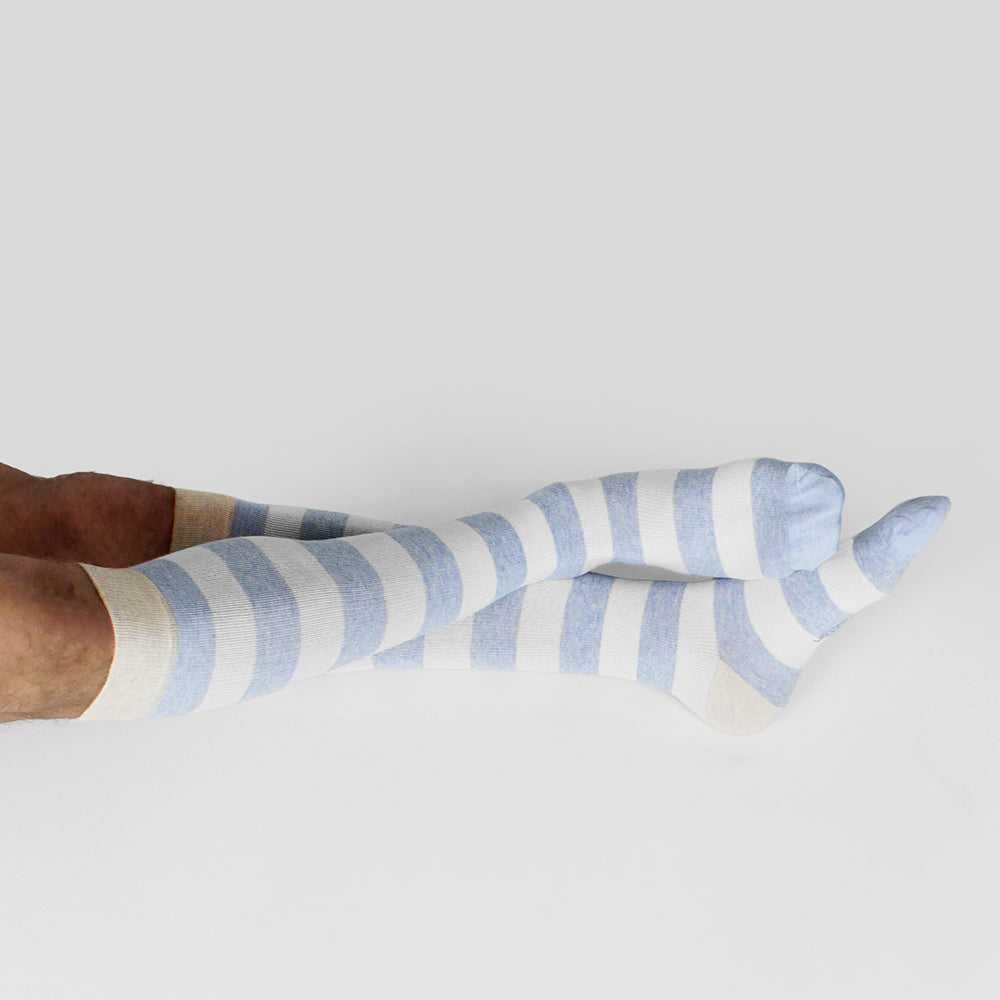 Minfot Striped Compression Socks Organic Cotton Light Blue and White 1-Pack