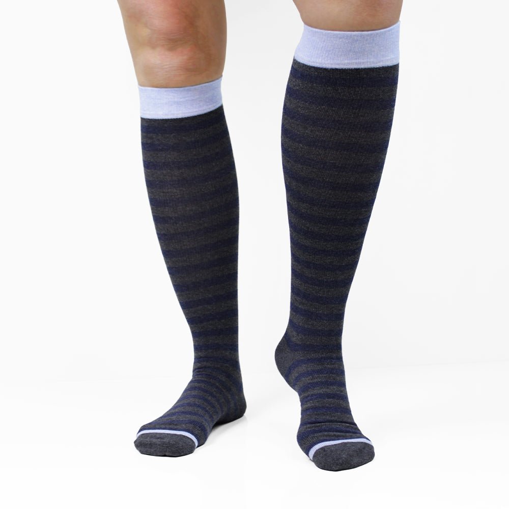 Minfot Compression Socks Organic Cotton Striped Grey Blue 1-pack