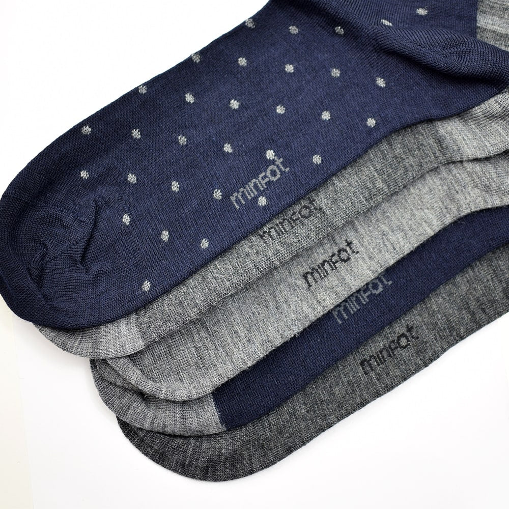 Minfot Merino Wool Socks Striped Navy Mix 5-Pack