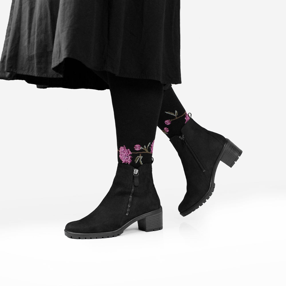 Minfot Wide Compression Socks Bamboo Peony Black 1-Pack