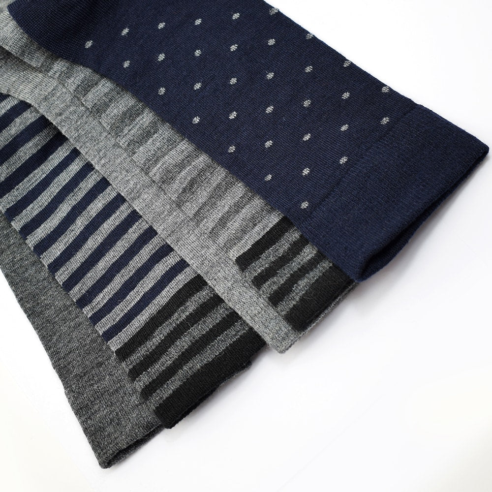 Minfot Merino Wool Socks Striped Navy Mix 5-Pack